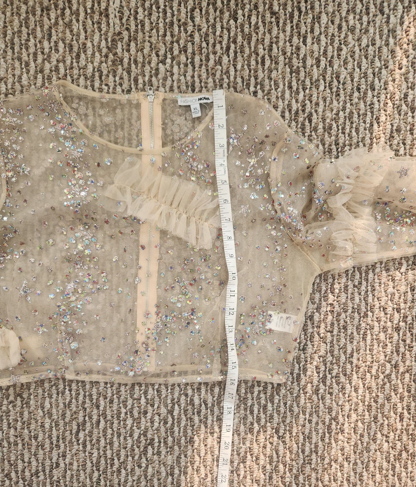 Fashion Nova Blusa Top Under The Electric Sky Mesh Nude size xl Party Festival