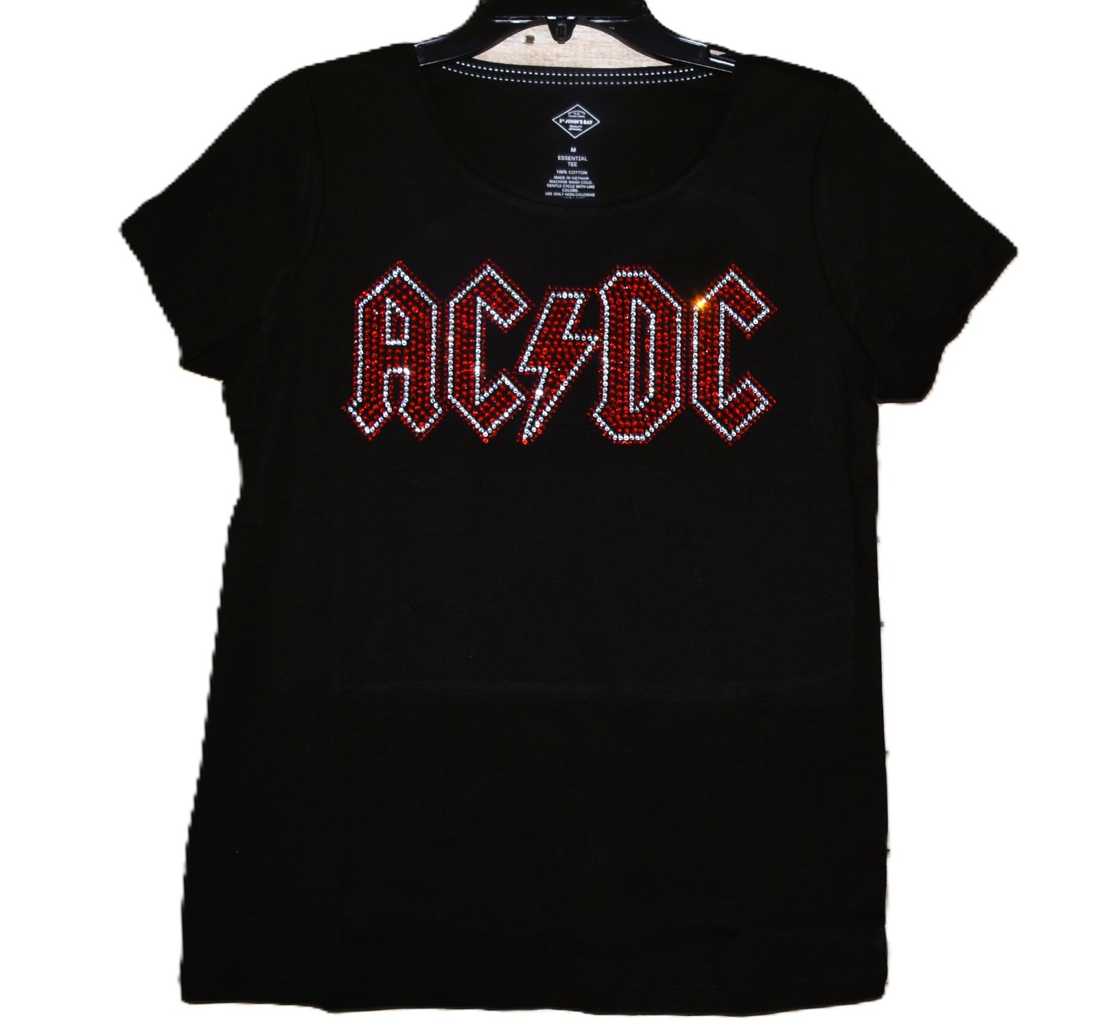 AC/DC rhinestone bling shirt or tank XS S M L XL XXL 1X 2X 3X 4X 5X red clear