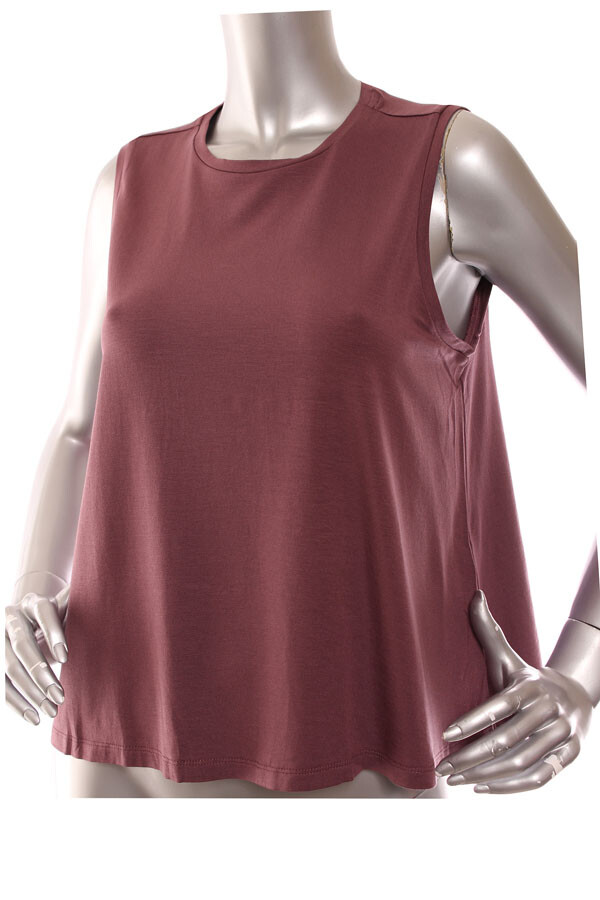 NEW Eileen Fisher Fine Jersey Stretch Crew Neck Basic Length Tank Top Mauve