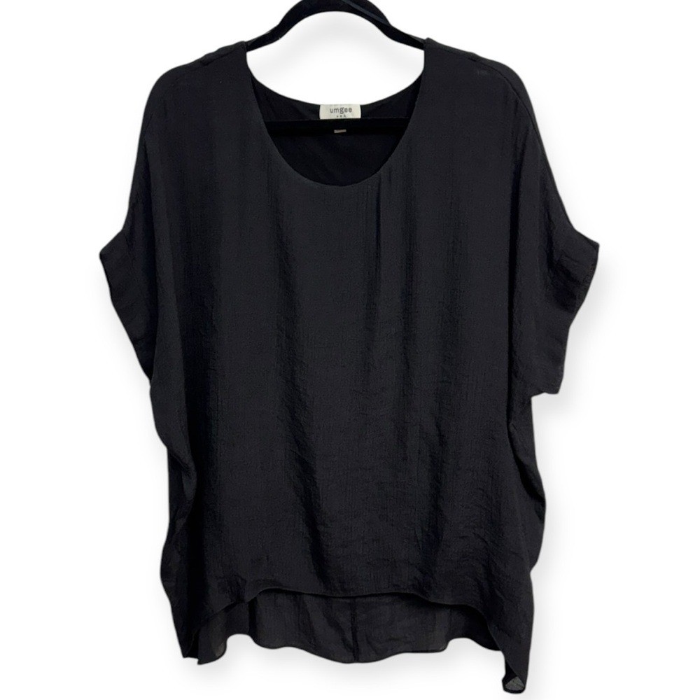 Umgee Black Boxy Cuffed Sleeve Blouse S