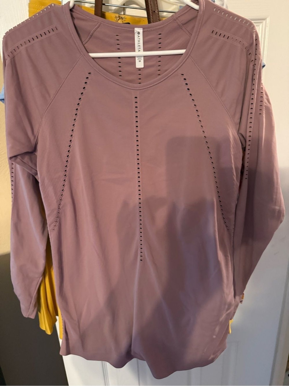 Athleta Dusty Mauve Long-Sleeve Perforated Active Tee