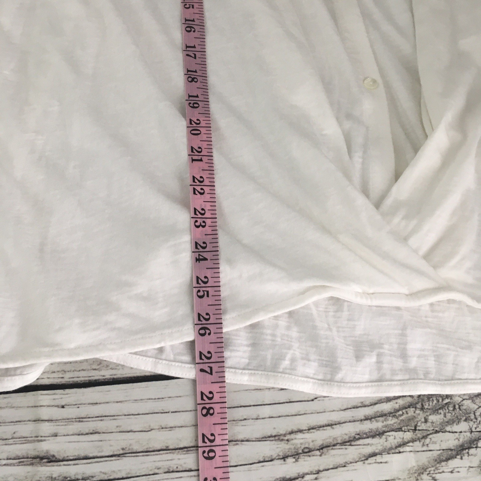 Pure Jill Cotton Cross Front Top XL 3/4 Sleeve Pullover Button Front Off White