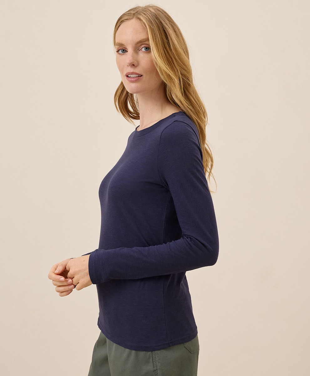 Pact Women’s Featherweight Slub Long Sleeve Tee Large Eclipse Purple