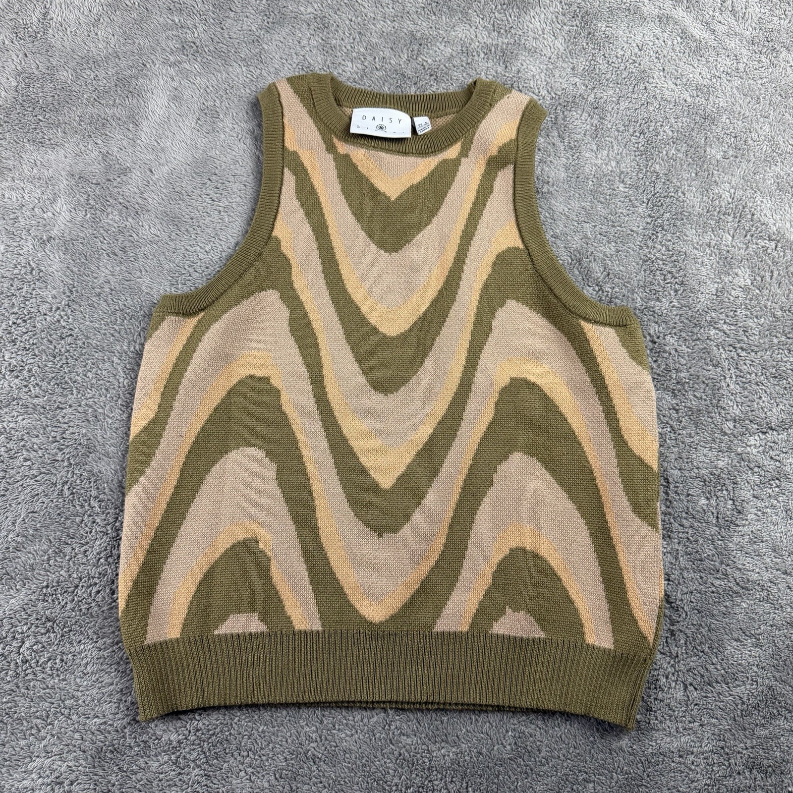 DAISY STREET Sleeveless Fine Knit Jersey Tank Top Vest Womens XS Green Beige