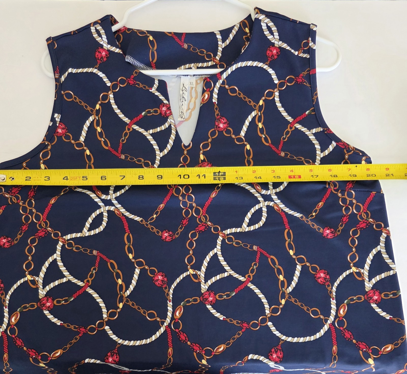 Lulu B XL Tank Top Rope Navy Chain V-Neck Sleeveless UPF Activeware Beachy