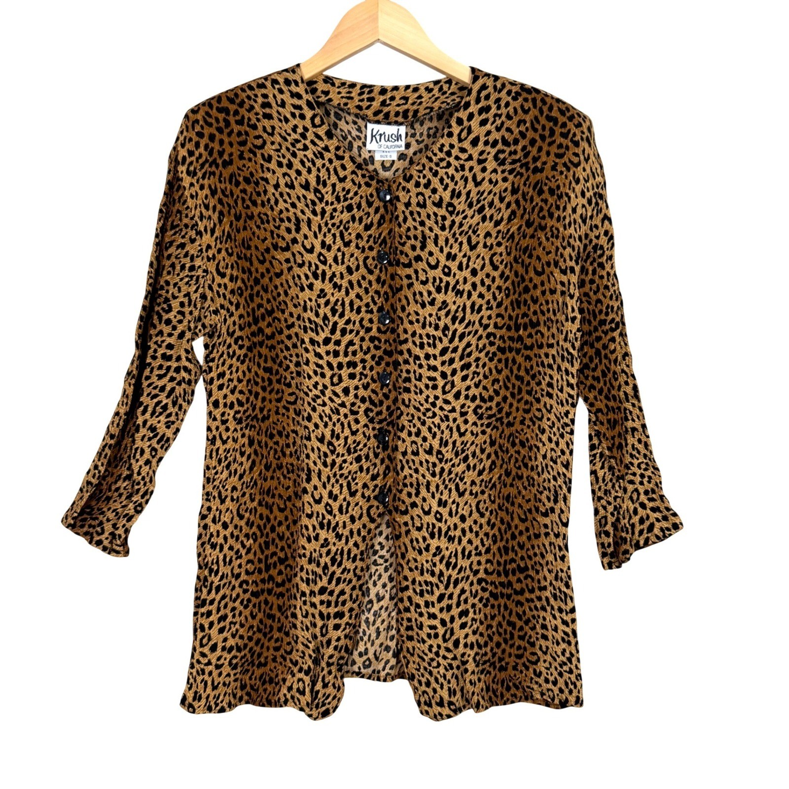 Krush of California Vintage 80s/90s Blouse Small Leopard Print Shoulder Pads