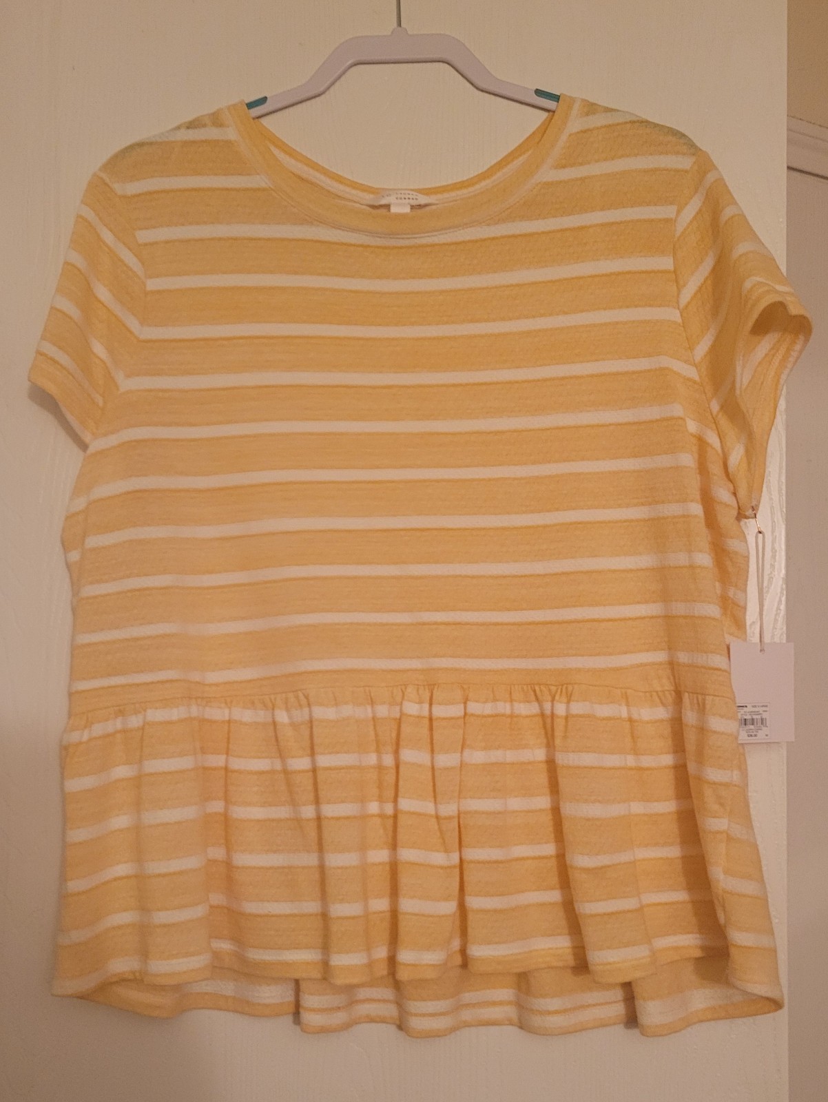 Lauren Conrad XL Butter Yellow Blouse Short Sleeve Peasant Top Business Casual