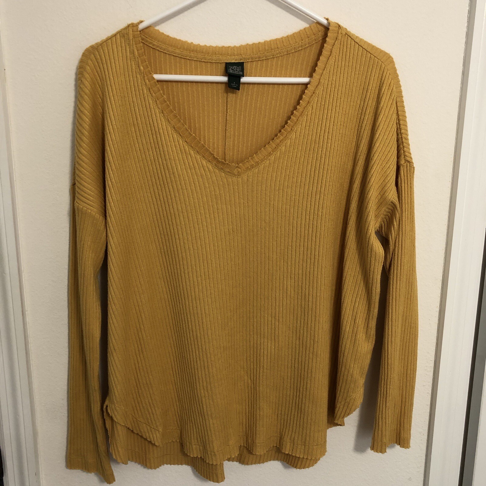 Wild Fable Womens Oversized Thermal Mix Top Mustard Yellow Size Small