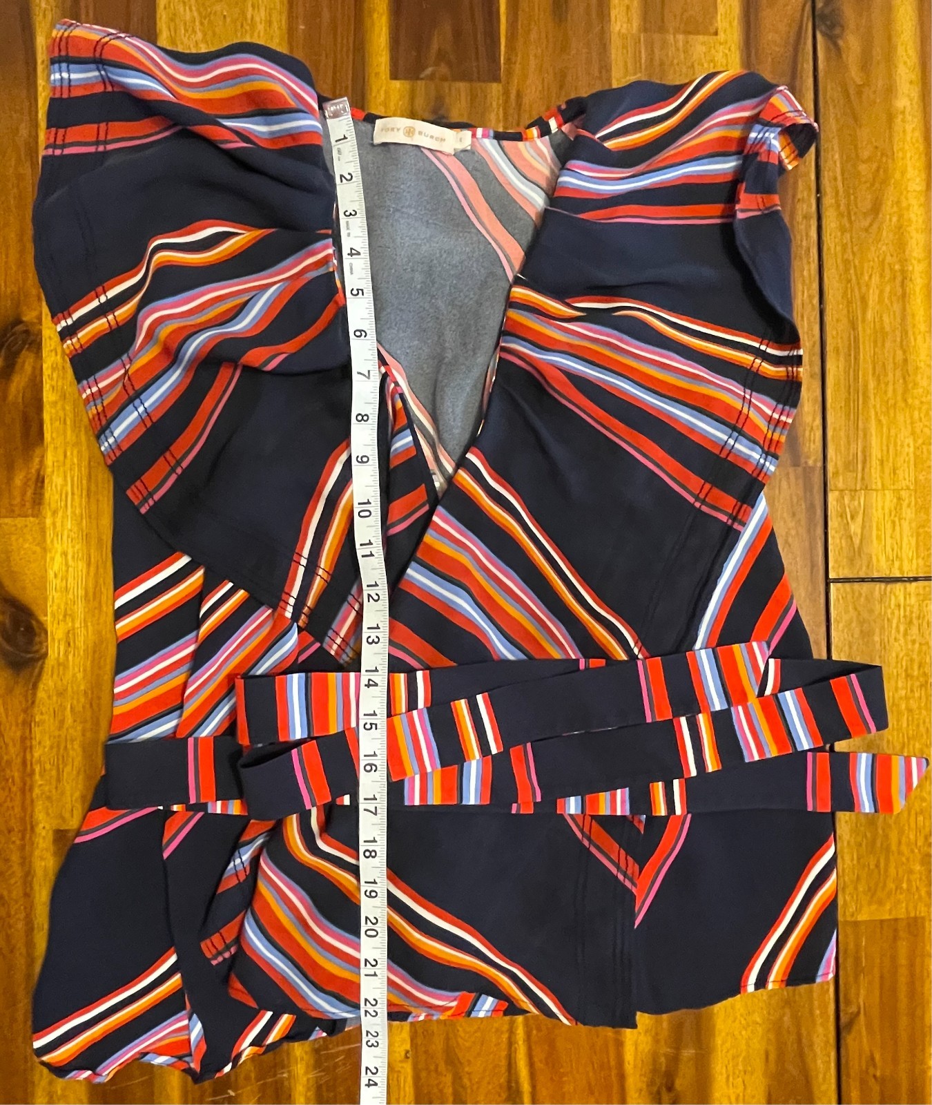 Women’s TORY BURCH Striped Sleeveless Tie Waist Wrap Top Blouse – Size 6