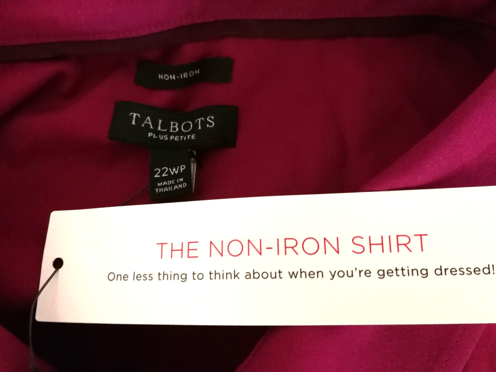 Talbots Womens Blouse 22WP Petite Magenta Non-Iron Button Up Shirt Long Sleeve