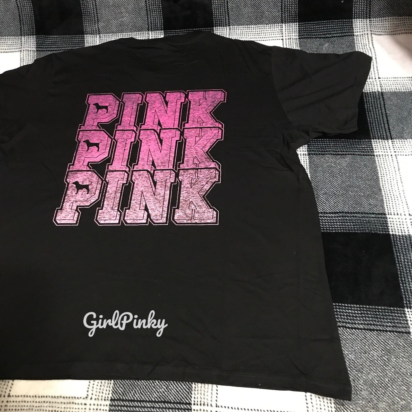 VS PINK BLACK FRIDAY SS CAMPUS COTTON TEE IN BLACK PINK & MINI DOG LOGO LARGE