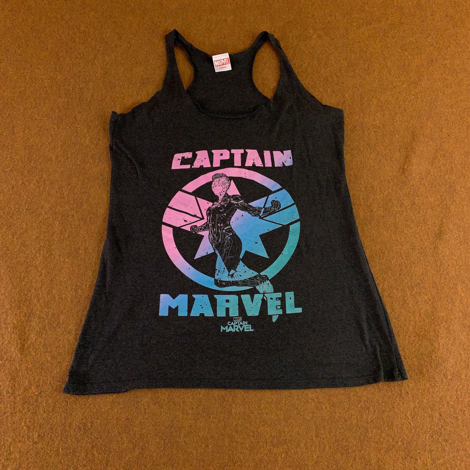 Marvel Womens XL Captain Marvel Kree Rainbow Graphic Racerback Tank Top New