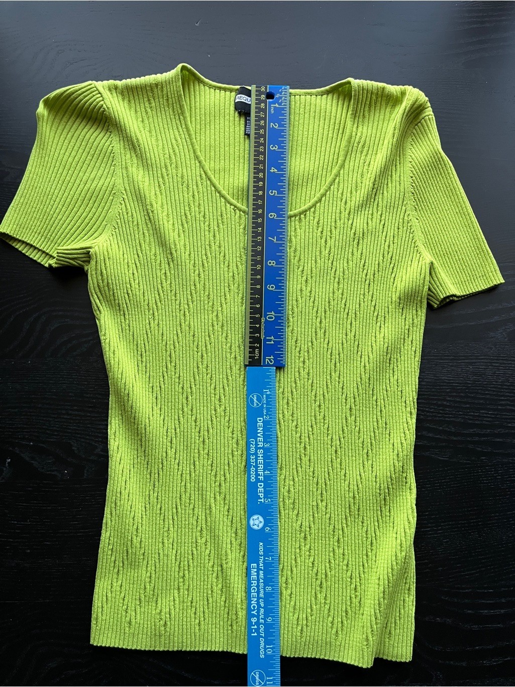 Requirements Size L Vibrant Lime Green Ribbed Knit Top, 65% Rayon / 35% Nylon