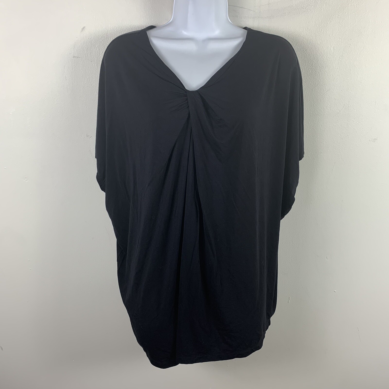 Martha Stewart Top sz L Black Oversized Bat Wing Sleeves Twist Front Gothic
