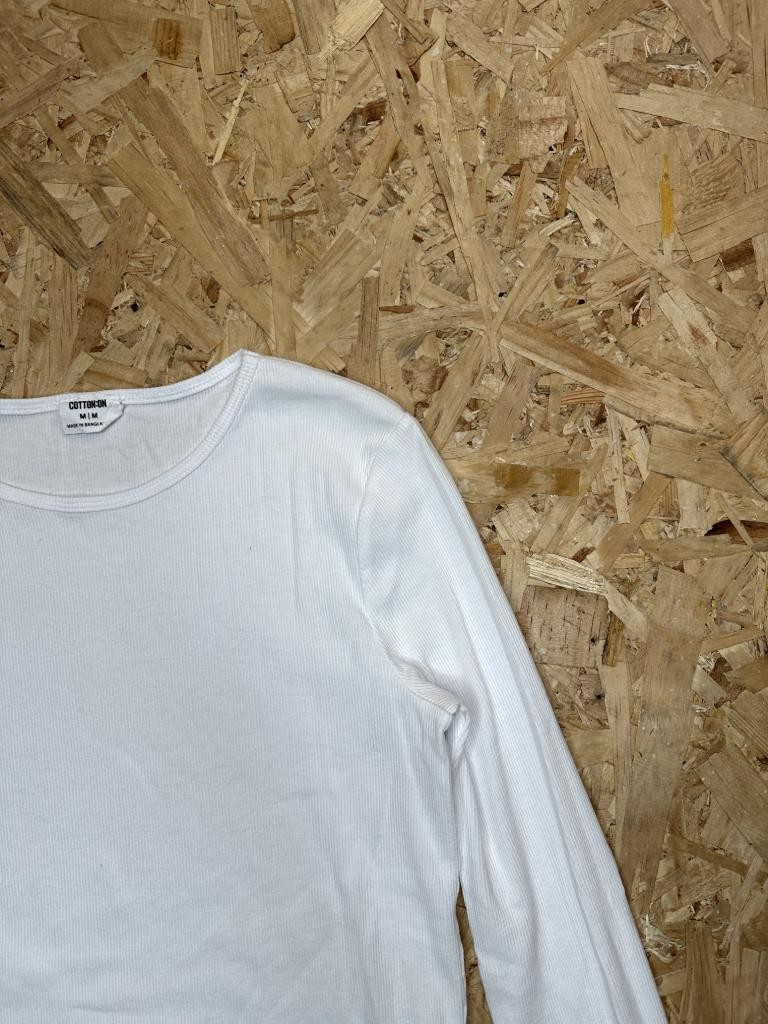 Cotton On Ribbed Long Sleeve Top Womens Medium White Crew Neck Knit Tee