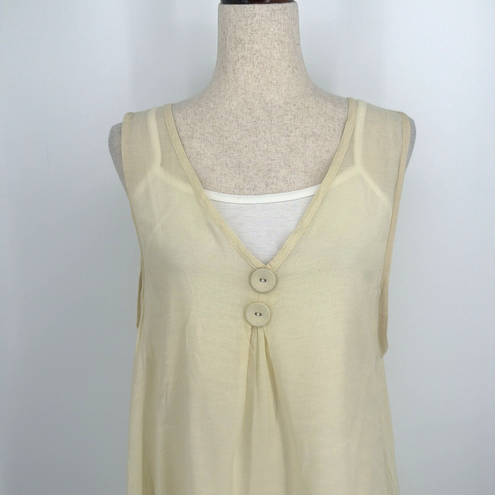 Pretty Angel A-Line Linen Blend Layered Tunic Top Large Ivory Boho Fairy Flowy