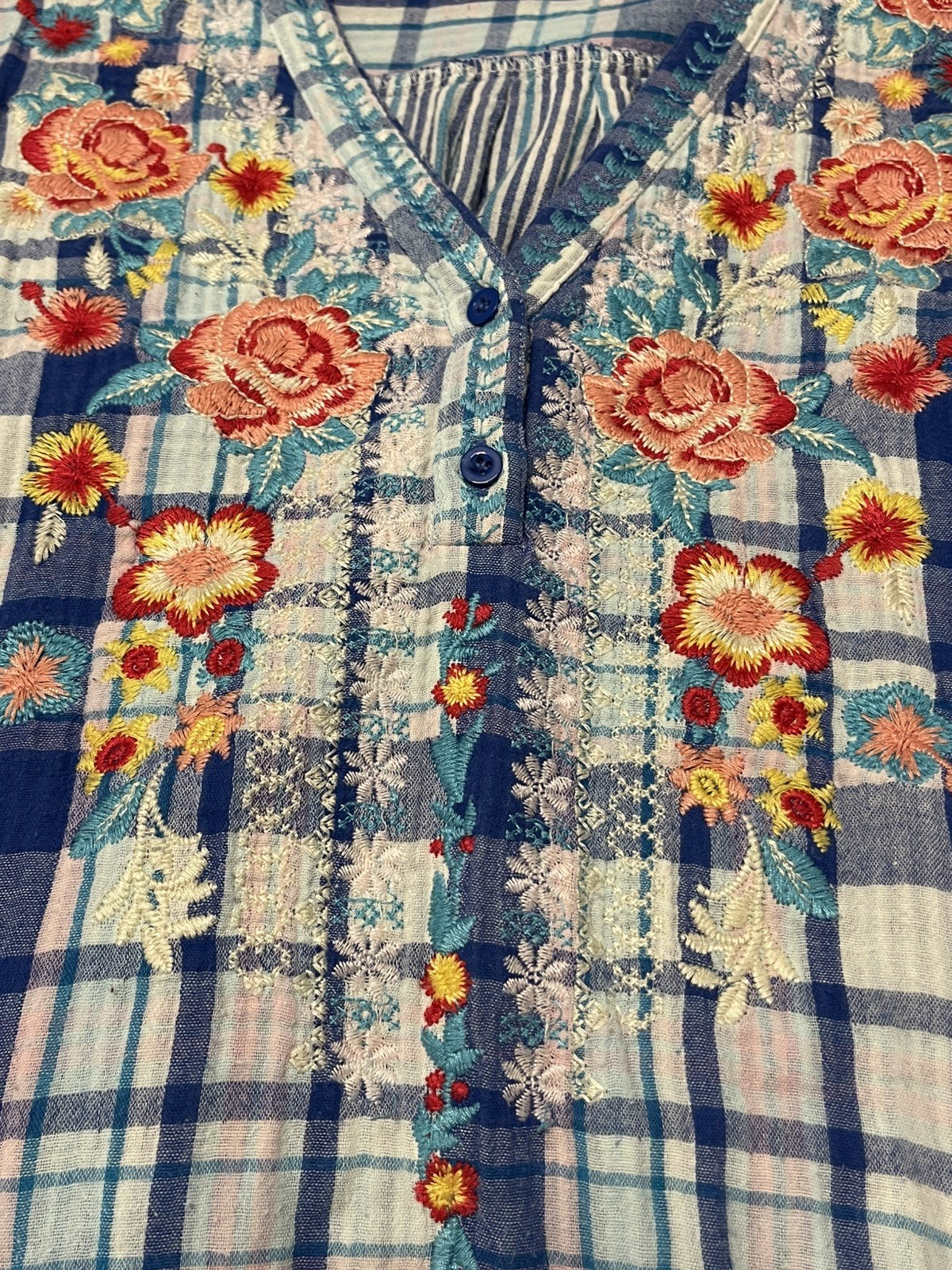 Angel Heart Boutique Embroidered Top Plaid Boho, Vacation Laganlook 2XL