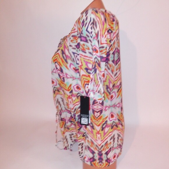 Sofia by Sofia Vergara Blouse Womens Colorful Slit Sleeve Sheer Drawstring