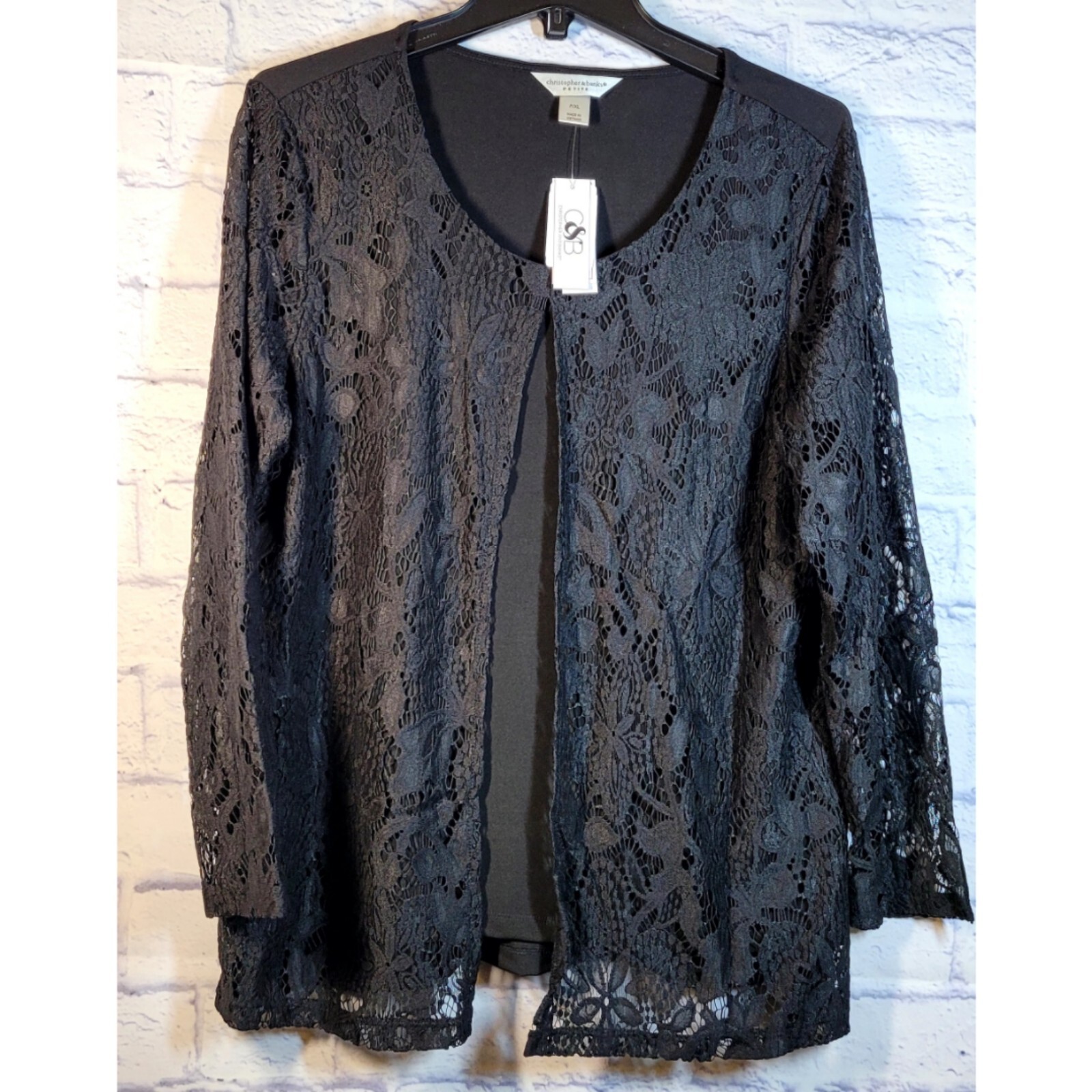 Christopher & Banks Tunic Top Womens P/XL Long Sleeve Black Lace Overlay Holiday
