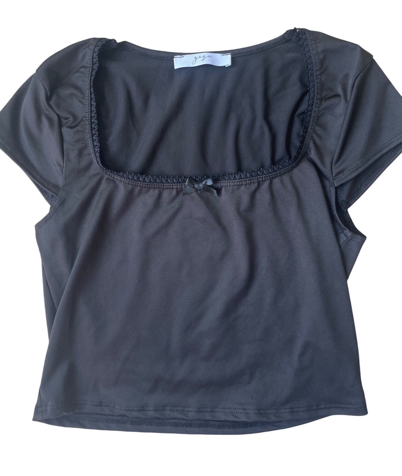 Gaze Y2K Fairy Grunge Crop Top S-M Black Delicate Bow Dark Coquette Ballerina