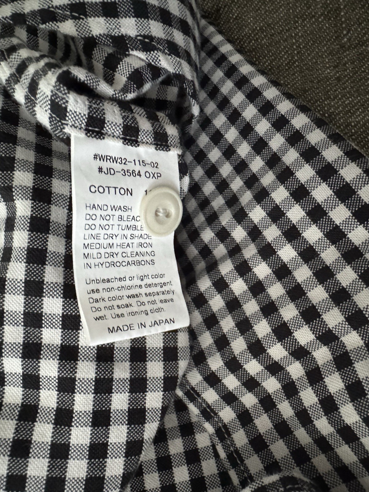 Danton Round Collar Pull Over Cotton Twill Shirt — Black x Ecru Gingham – 38