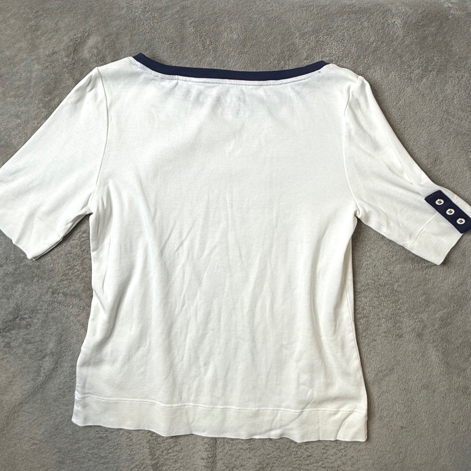 Chico’s Pima Cotton Bateau Neck Tee Size M White Nautical Preppy Sailing Sailor