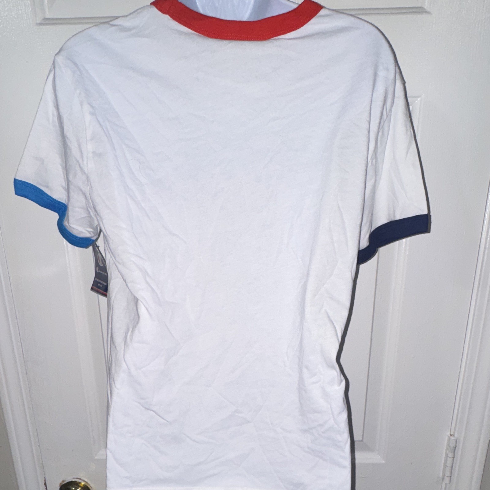 Champion Campus Ringer Tee White/Red/Blue Logo women M