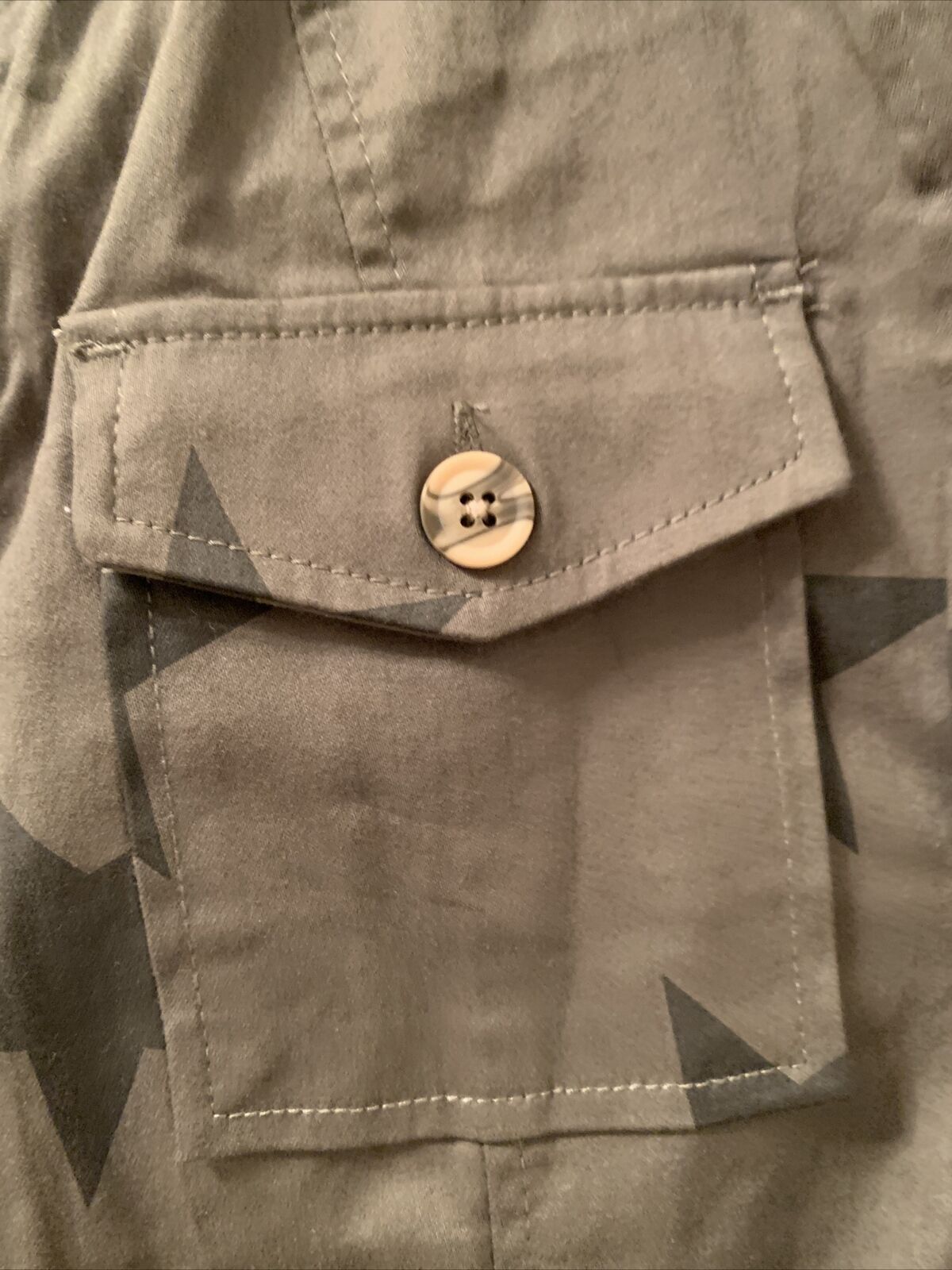 Knox Rose Utility Button Up Shirt Jacket Shacket Olive Green Stars Women’s M,XL