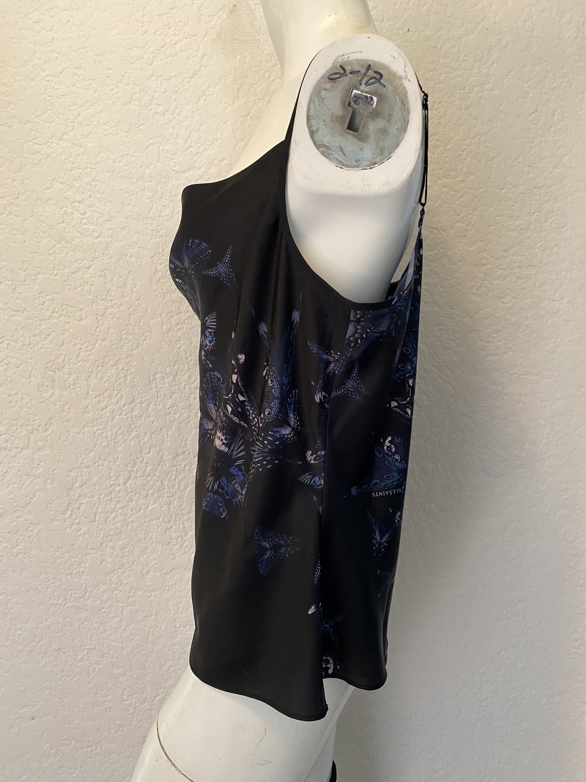 AllSaints Top Womens 10 Black Butterfly Print Hadley Diana Adjustable Strap Tank