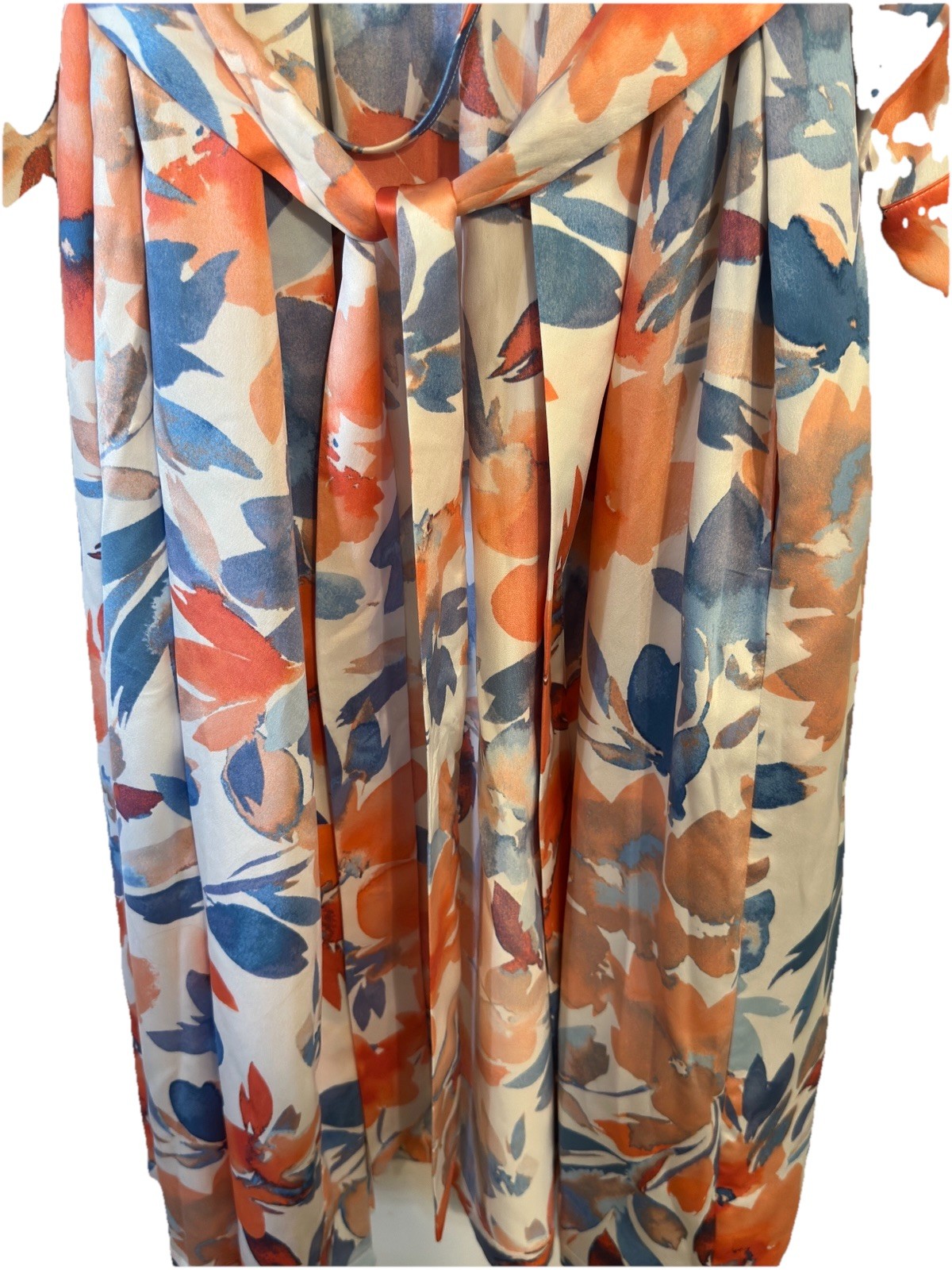 Cabernet Kimono Robe Long Orange / While Floral Tie Waist Sz Elegant House Coat