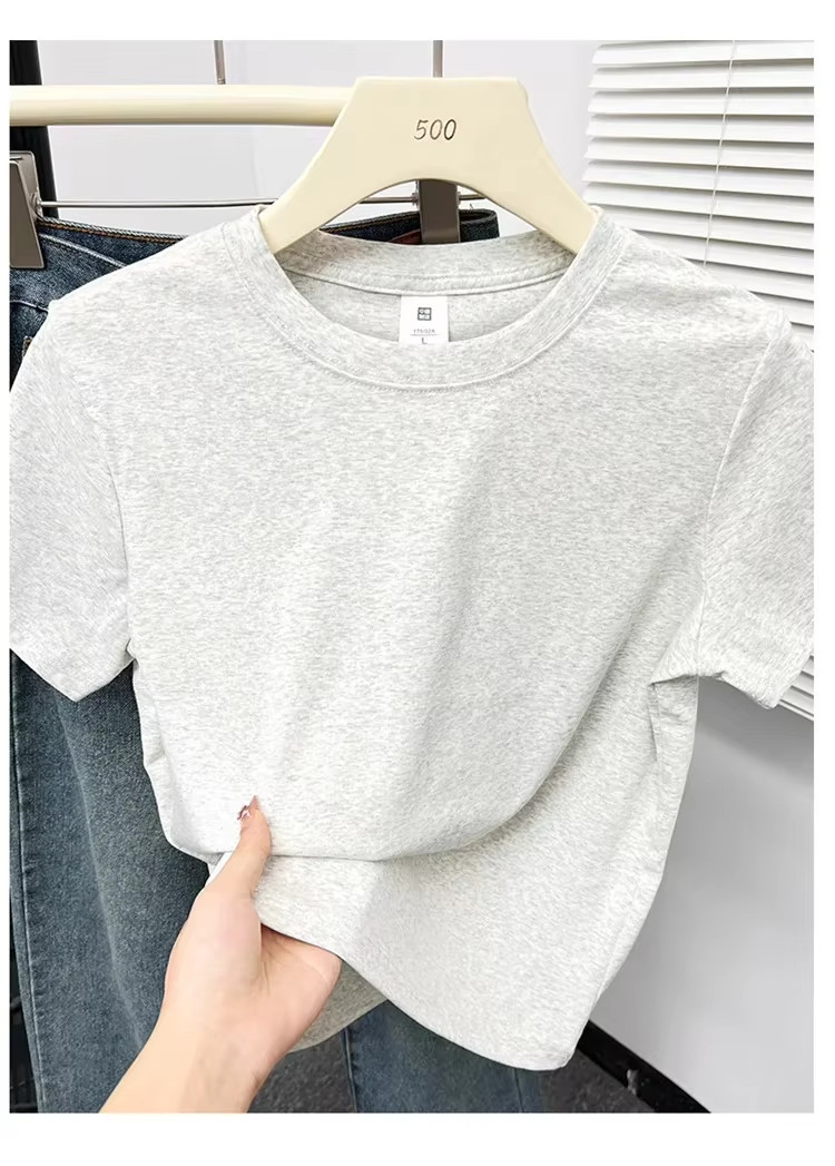 Women’s T-shirt short sleeve plain basic slim casual Y2K summer