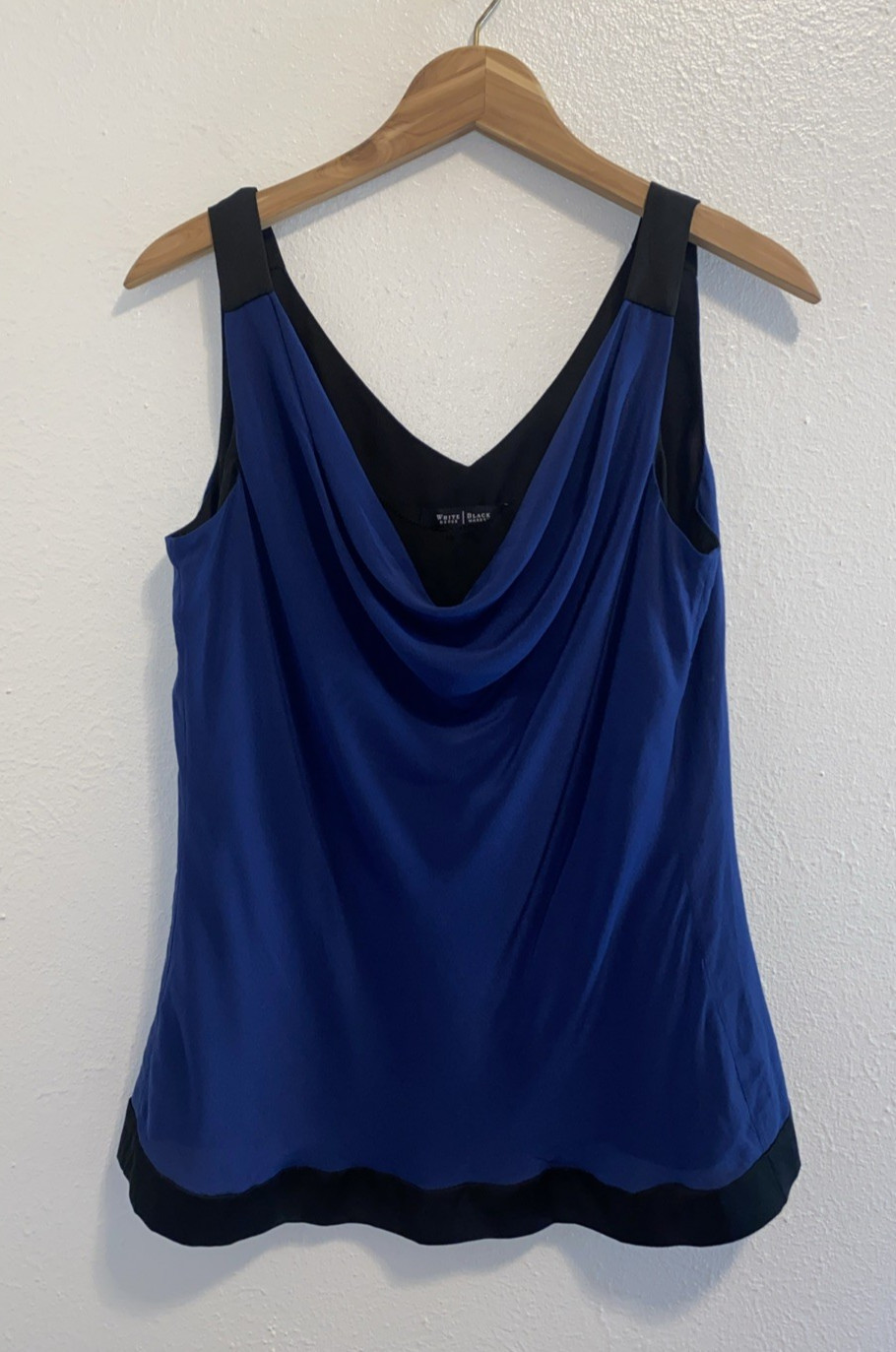 WHBM Navy 100% Silk Camisole Tank Drape Neck Blue/Black Career Small