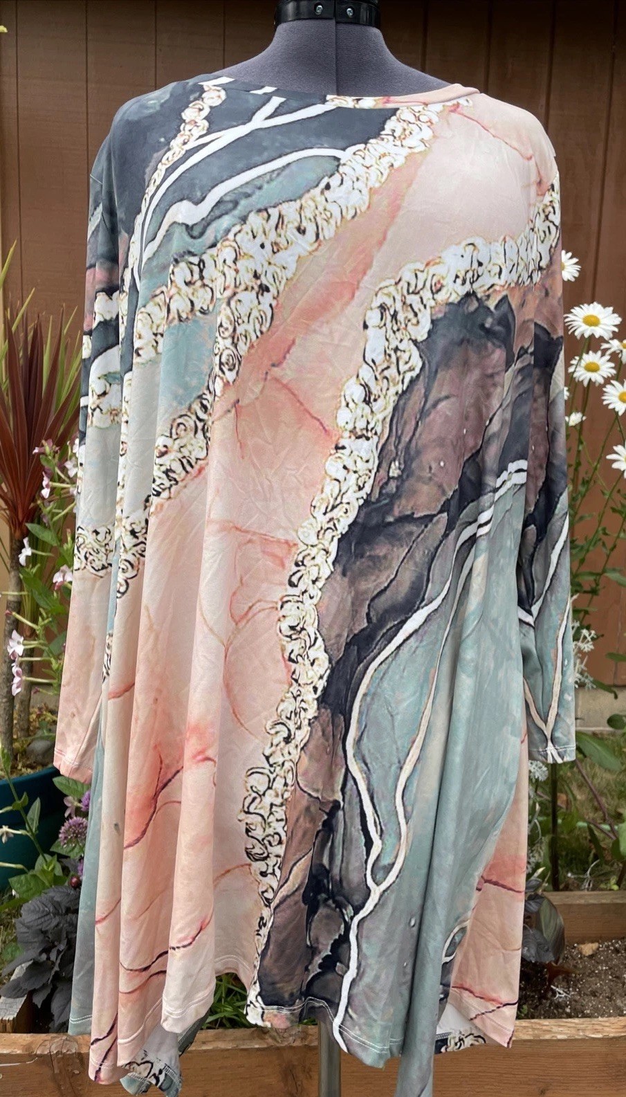 Emery Rose Boho 4X Tunic Dress NWT Outlander Marble Print Peach Grey Geode Print