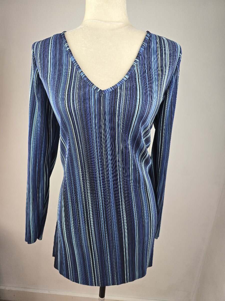 NWT! CYRUS Size Small Women’s Blue Striped Crinkle/Pleated Tunic Top/Shirt