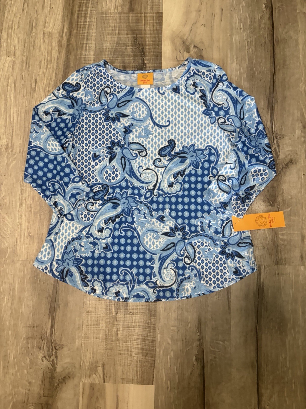 New Ruby Rd indigo blue paisley pull on Shirt Size PS – NWT