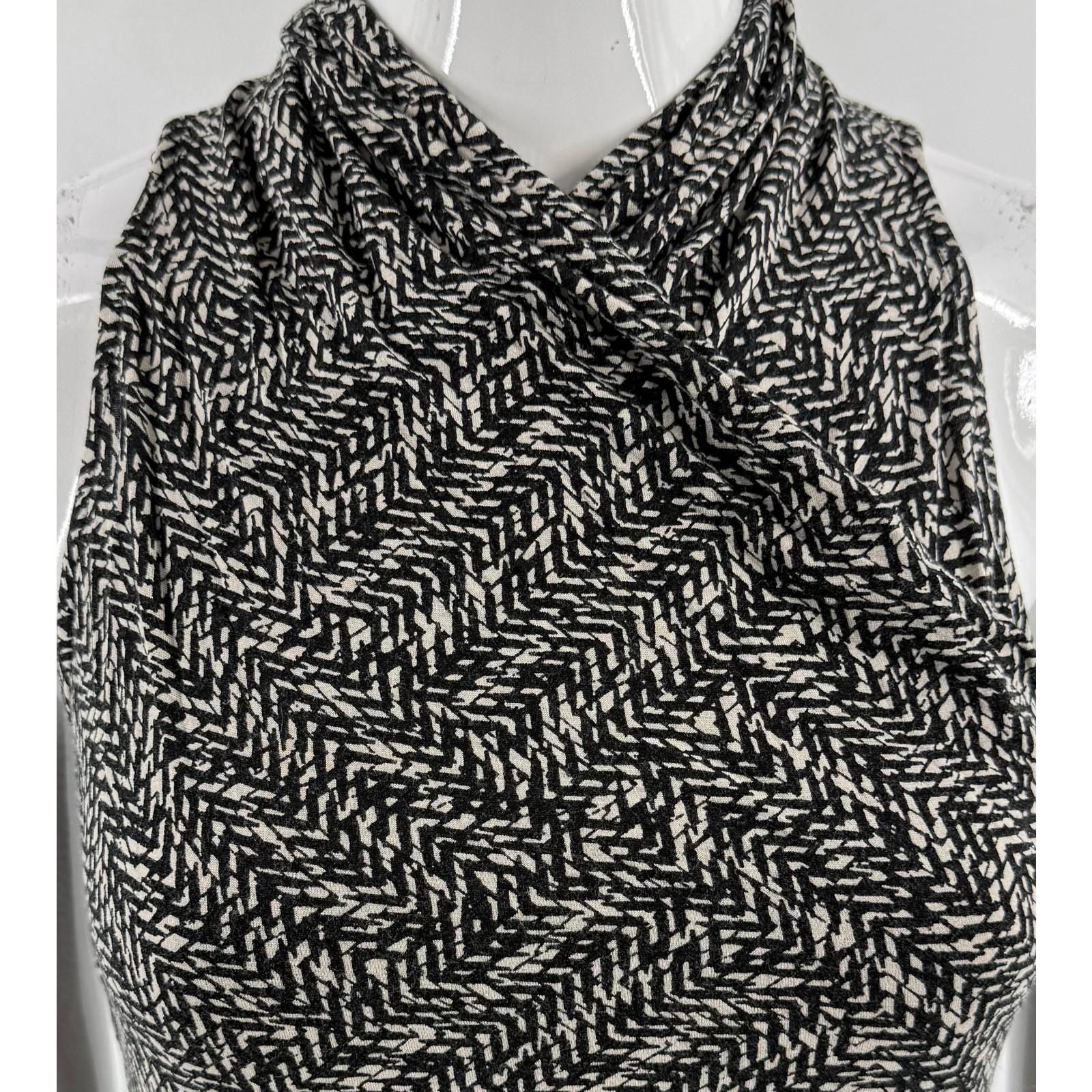 Ann Taylor Womens Top Size Small Black Tan Crossover High Neck Herringbone Print