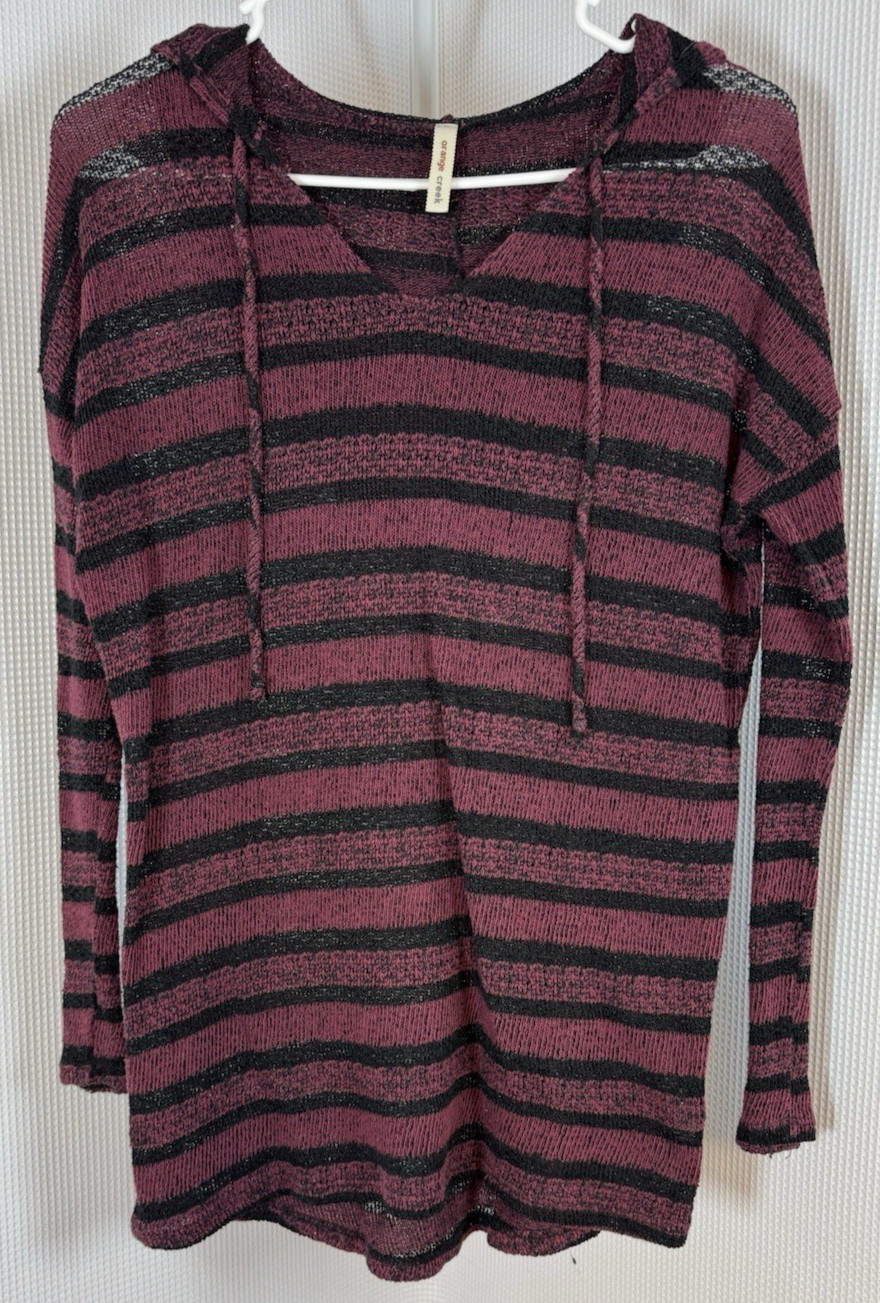 Orange Creek Shirt Striped Hooded S Small Burgundy Black T88