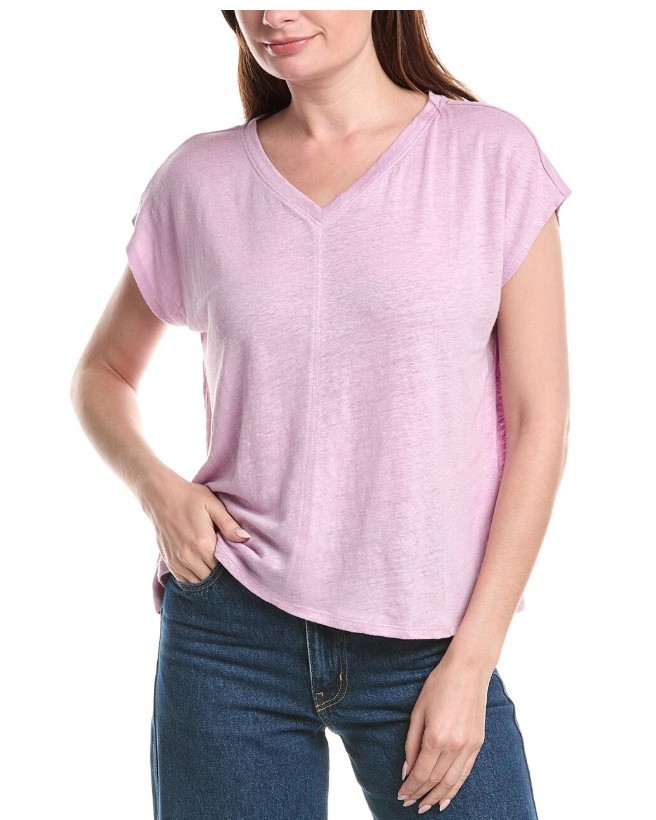 Eileen Fisher Size Large Organic Linen Jersey Tee Wild Orchid Purple V-Neck NWT