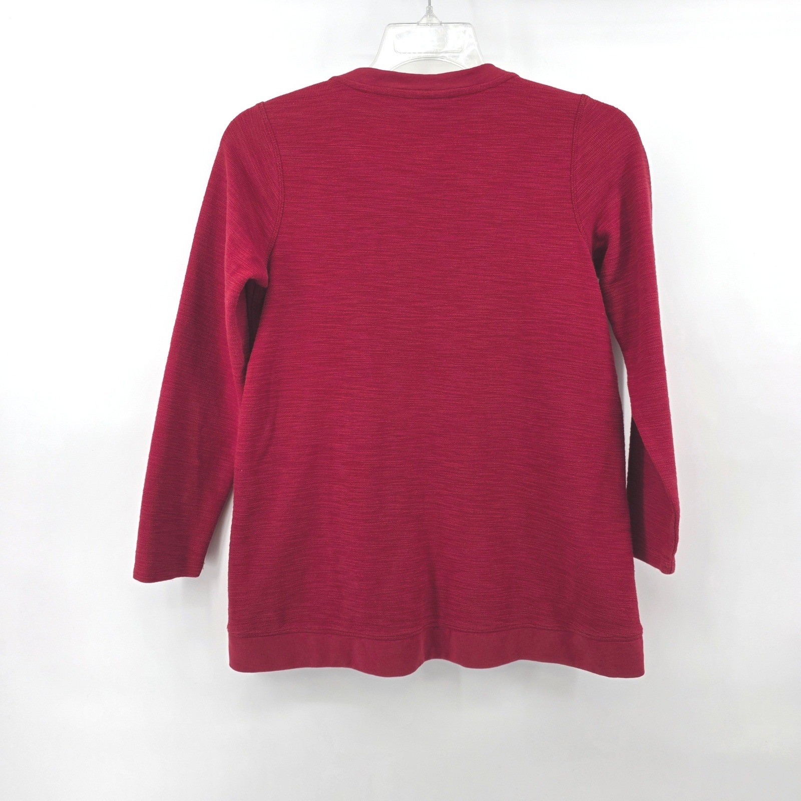 J. Jill Red Slub Knit Split Neck Top with Pockets XS Petite Casual Preppy