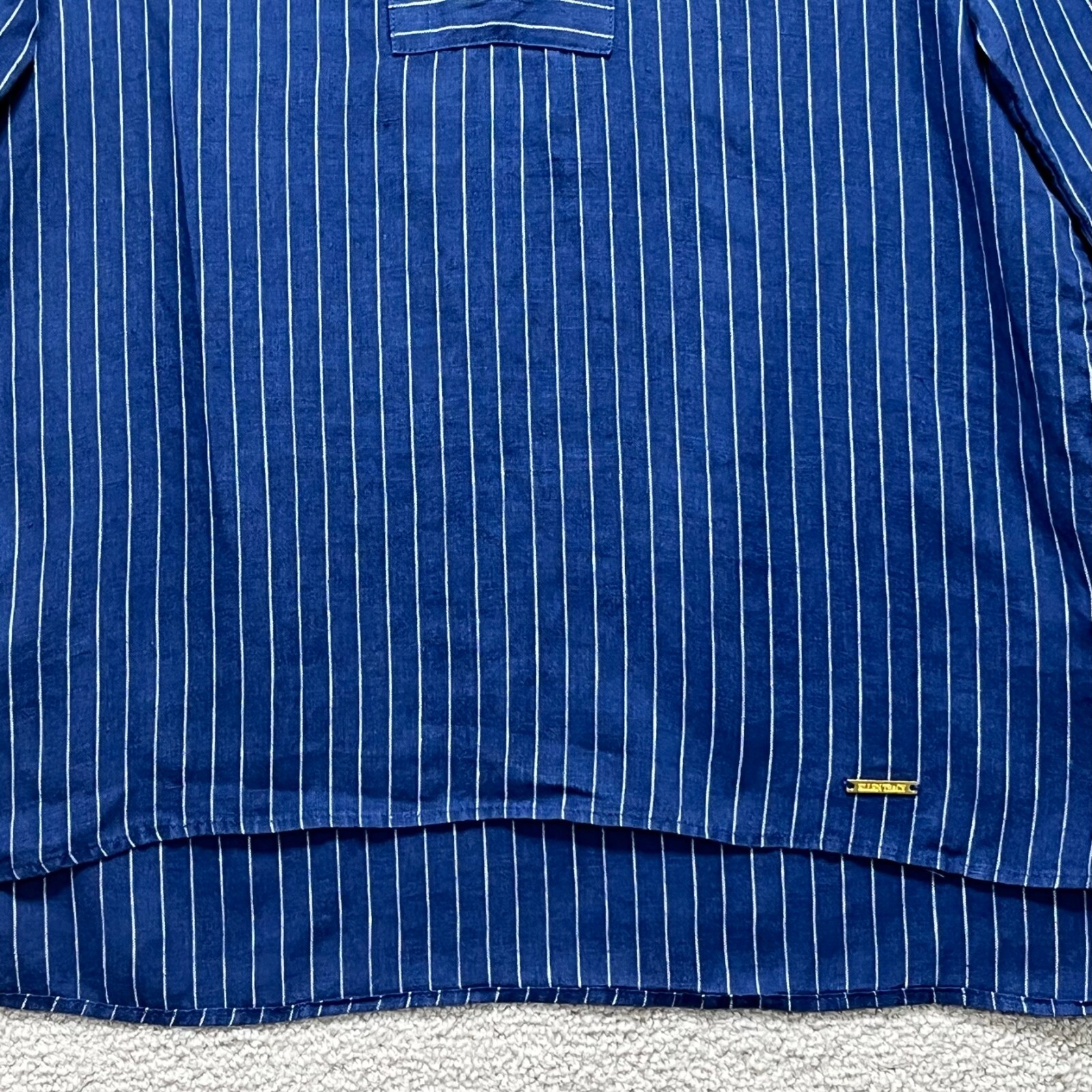 Ellen Tracy Top Women’s Medium Linen Blue Striped 3/4 Sleeve Quarter Zip