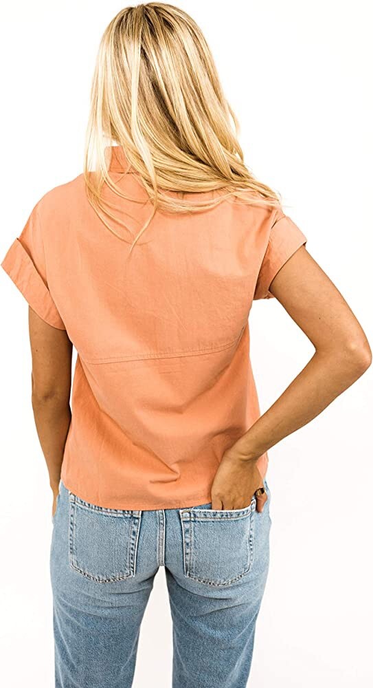 Roolee Lily button down Modest Peach Pink Short Sleeve Shirt Small