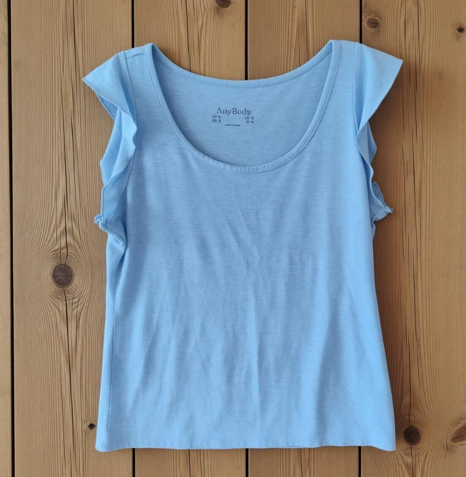 Anybody Womens Small Light Blue Ruffle Cap Sleeve Top Shirt Scoop Neck Casual