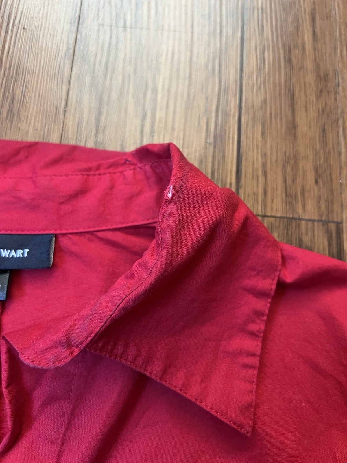 Ashley Stewart Shirt 12W Womens Red Button Front Bell Flare Sleeve Pleated Y2K