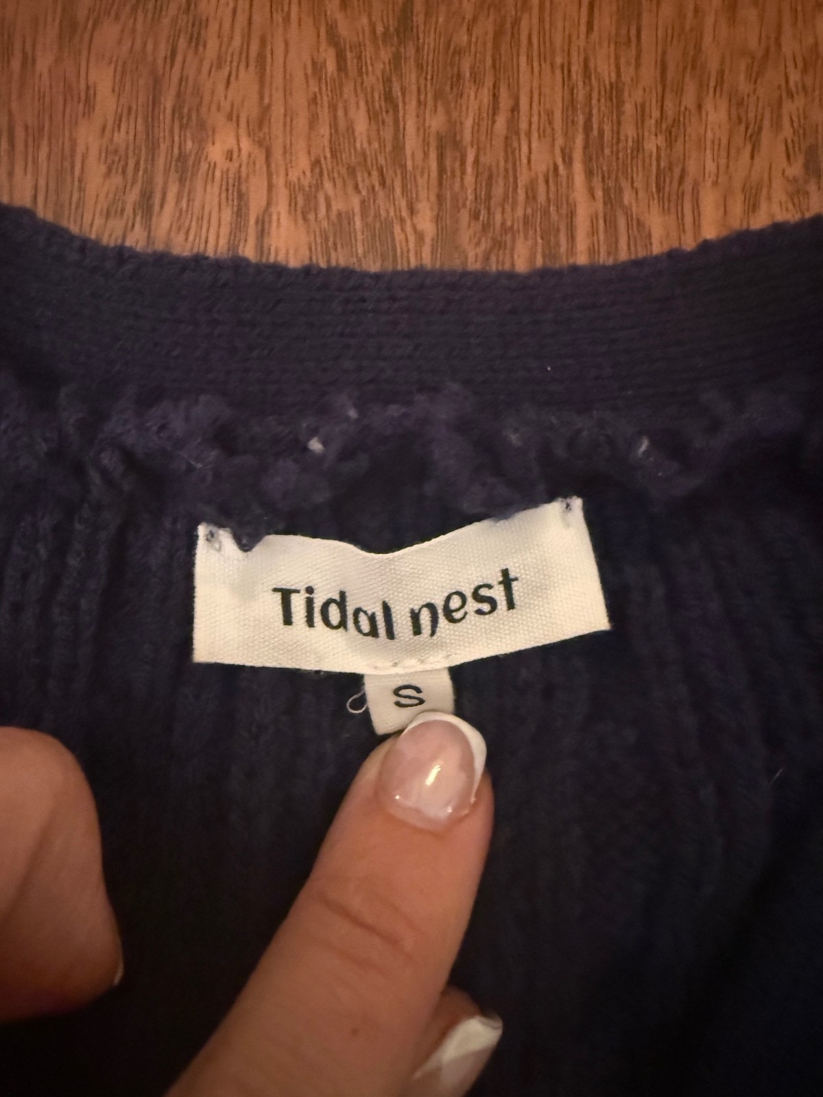 Tidal Nest Navy Cable Knit Cardigan Embroidered Daisy Floral Cotton Size Small
