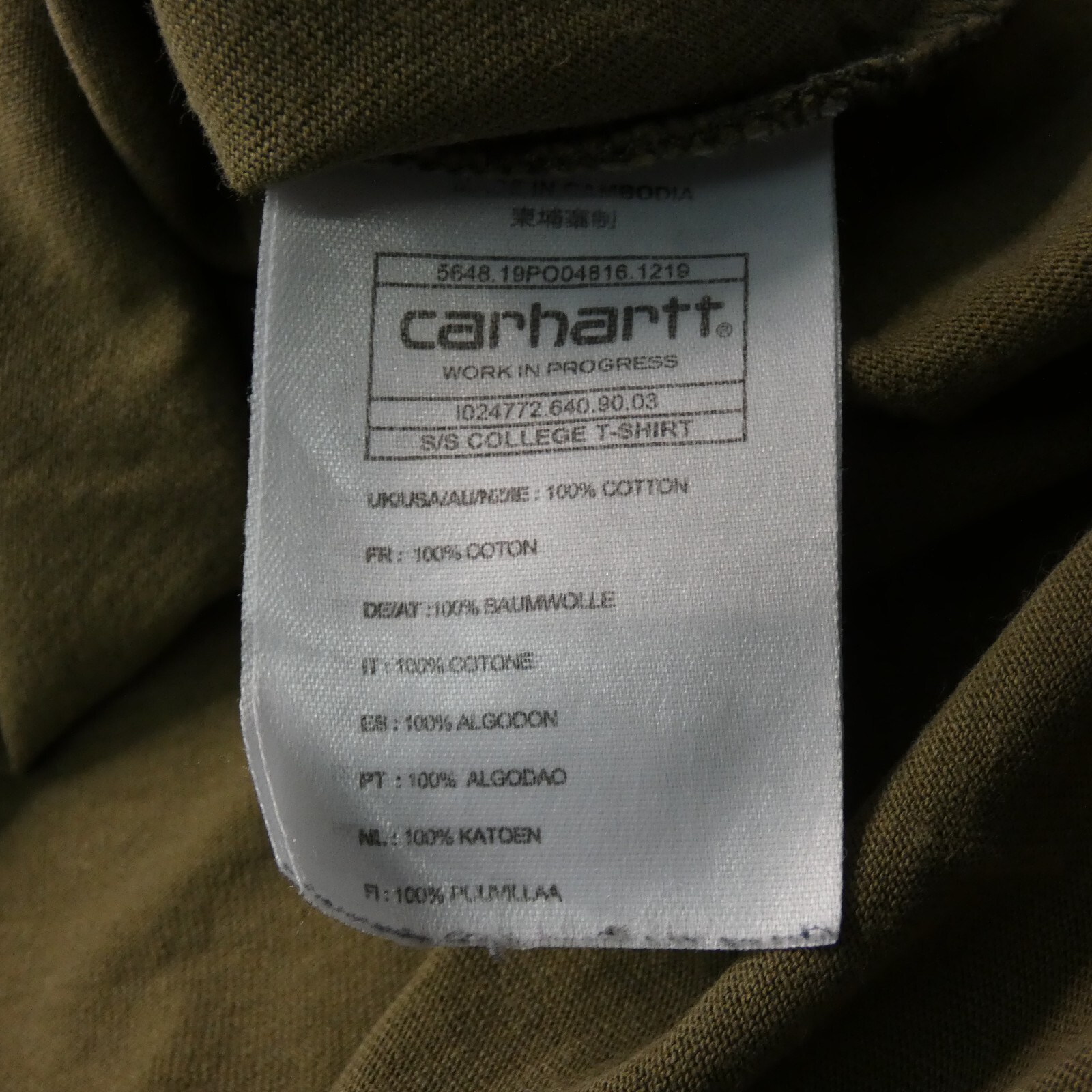 Carhartt WIP T Shirt Camouflage College Vintage Camo Logo 100% Cotton size S