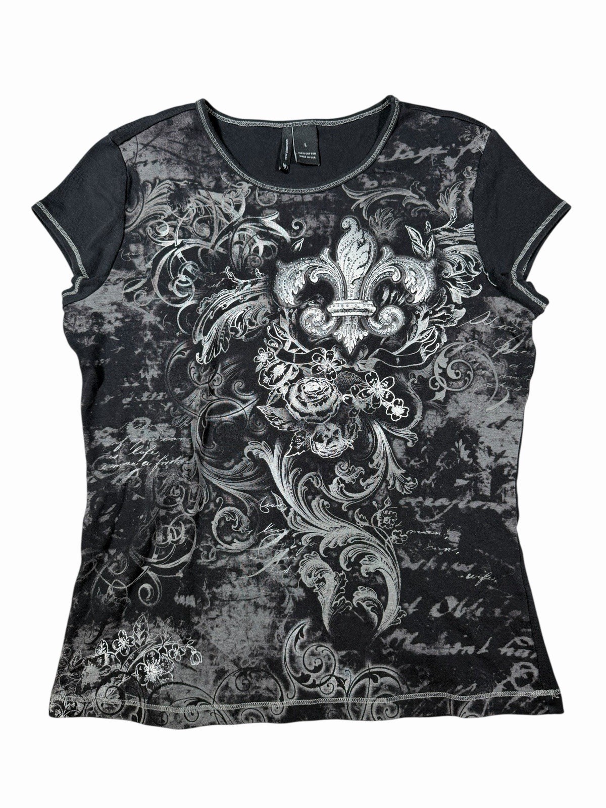 Womens Y2K Rock Angel Affliction Style Cross Graphic Shirt Slim Fit Gothic Large