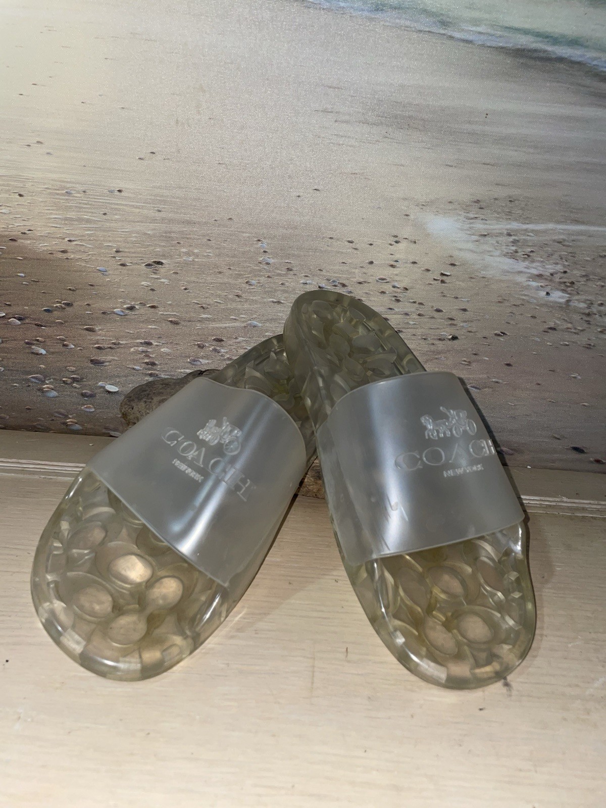 Coach Clear Logo Rubber Slide Sandals Slip-On Unisex Adults US 8.5