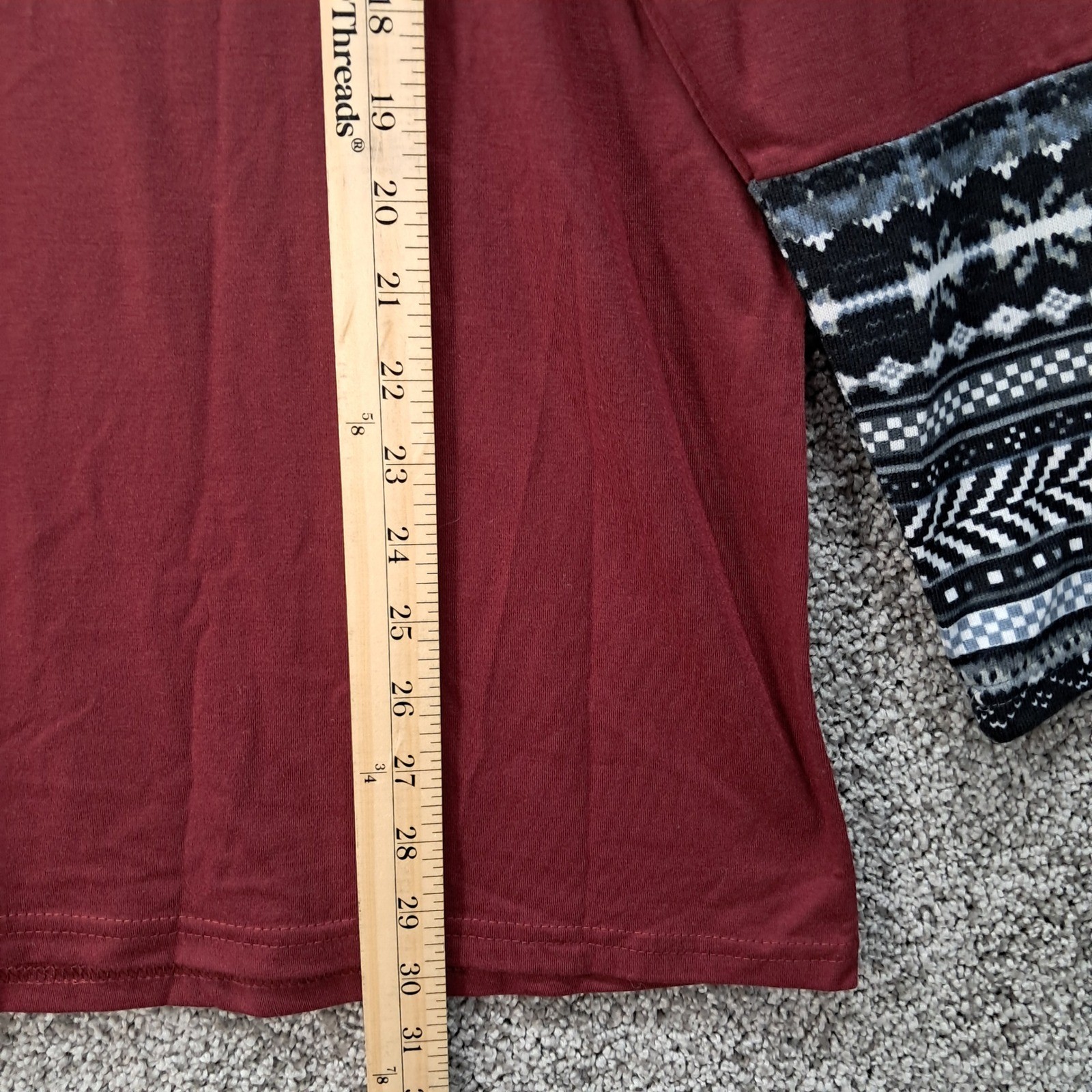 Emery Rose Womens 3XL Burgundy Fair Isle V-Neck Long Sleeve Top Pullover 7217