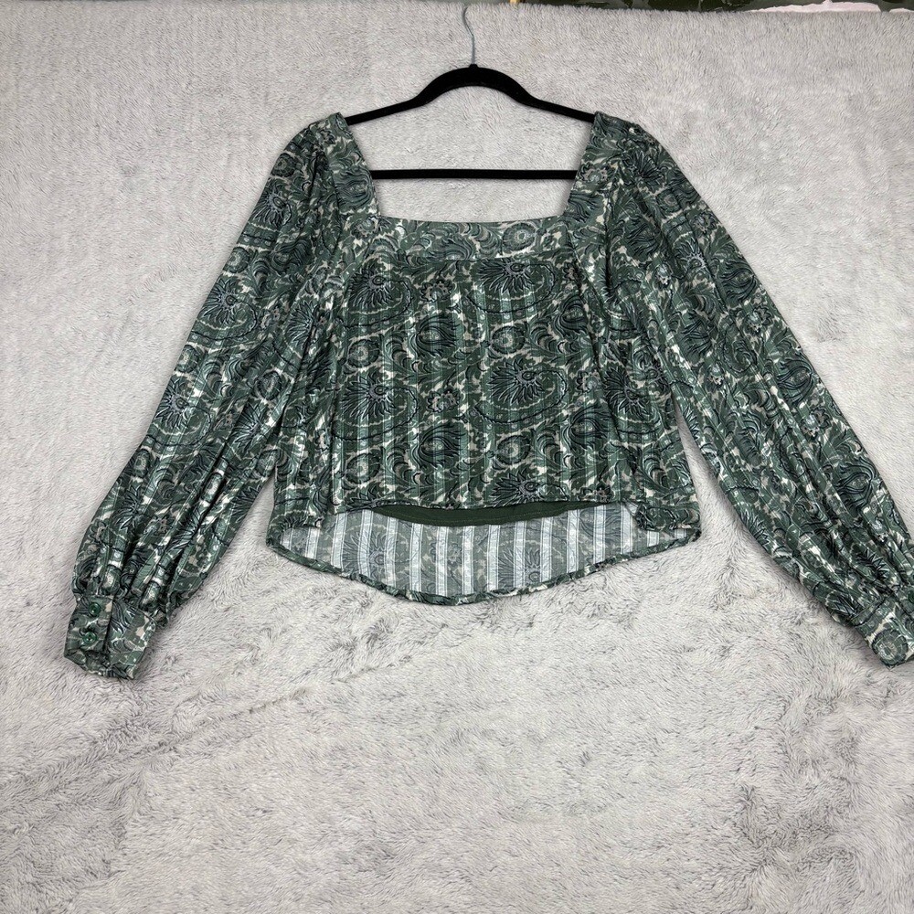 Lucca Blouse Square Neck Floral Print Balloon Sleeve Peasant Crop Womens XS