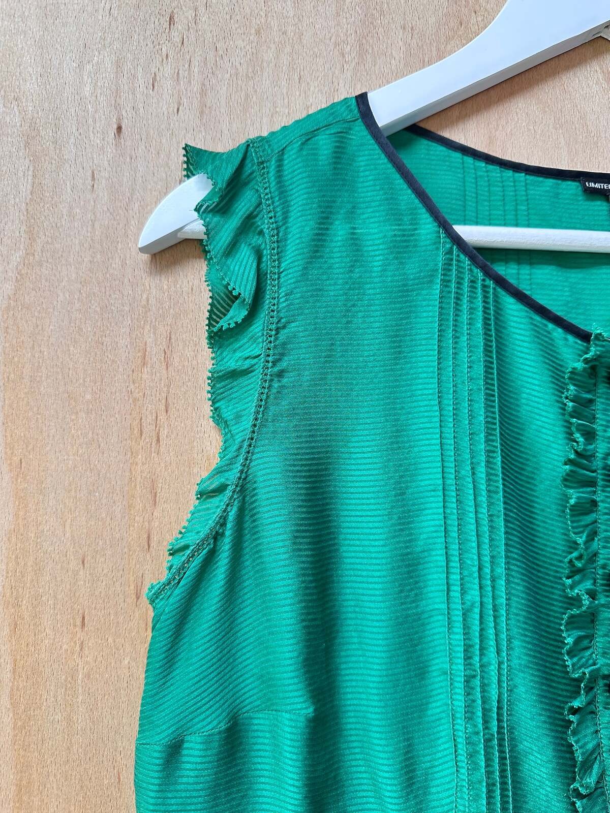 M&S UK 14 Green Pintuck Crinkle Silk Chiffon Button Detail Peasant Blouse